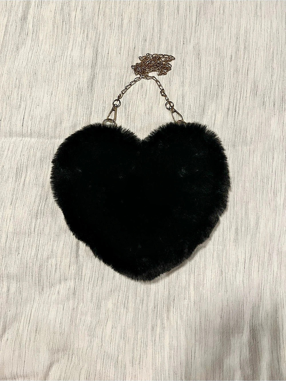 Heart Faux Fur Mini Bag in Black Like New